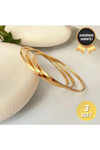 kibarca Kararmaz Çelik 3'lü İnce Ajda Bilezik Standart Ölçü