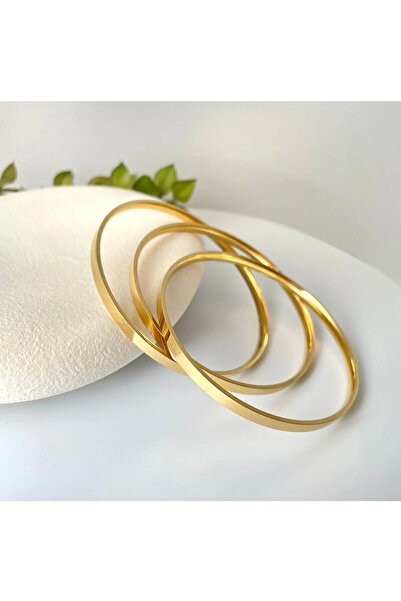 kibarca Kararmaz Çelik 3lÜ Kalın Ajda Bilezik Standart Ölçü