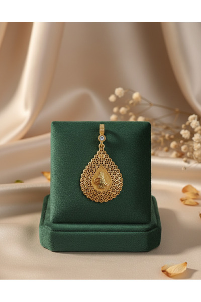 KONYA ÇELİK TAKICIM قلادة بتصميم قطرة مع نقش عثماني وتفاصيل من حجر الزركون