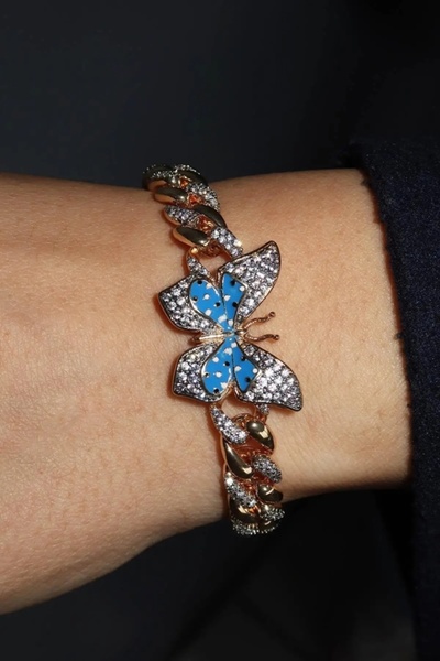 BirYıldızOl Ysx Zircon Stone Thick Chain Design Butterfly Bracelet
