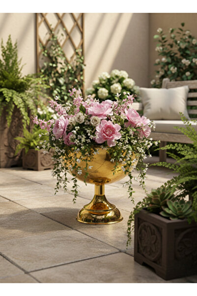 VAZO DEKOR Lüks Altın Rengi Ayaklı Vazo & Kase - Ev Hediyesi Dekoratif Tasarı...