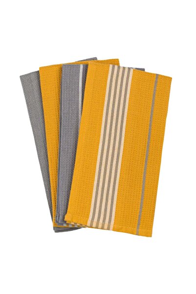 OEM Prosoape pentru Pahare Galben Mustar cu Dungi Gri 58x39cm - 4buc