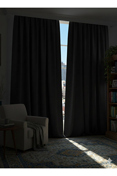 ViVeri Blackout Işık Geçirmez Karartma Fon Perde (Siyah)Pilesiz Büzgülü Ekstr...