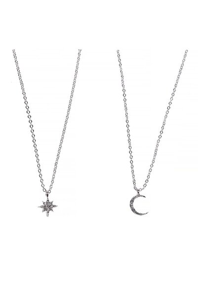 OEM Colier Lant de Culoare Argintie Luna Constelatie pentru Femei - 2buc