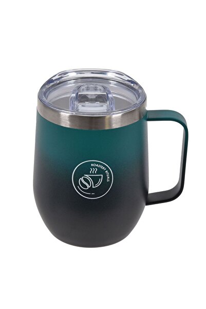 OEM Green Black Matte Stainless Steel Mug with Handle & Lid for Coffee 350ml