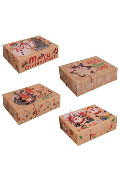 OEM Kraft Cardboard Boxes with Window & Drawstring for Christmas Sweets 22x15...