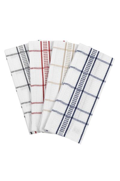 OEM White Cotton Towels with Colorful Checkered Patterns 58x39cm - 4pcs