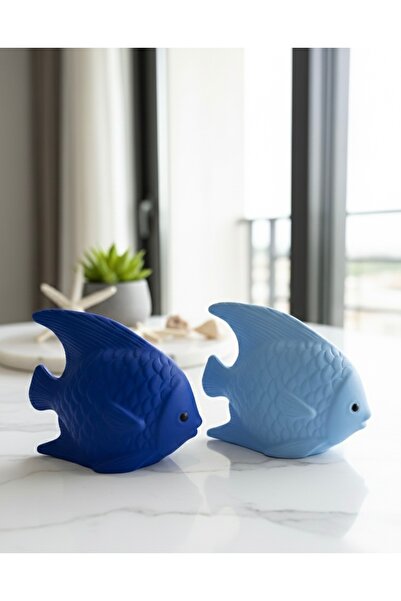 Silver Modern Tasarım 2’li Balık Figürü Seti - Lacivert & Bebek Mavisi
