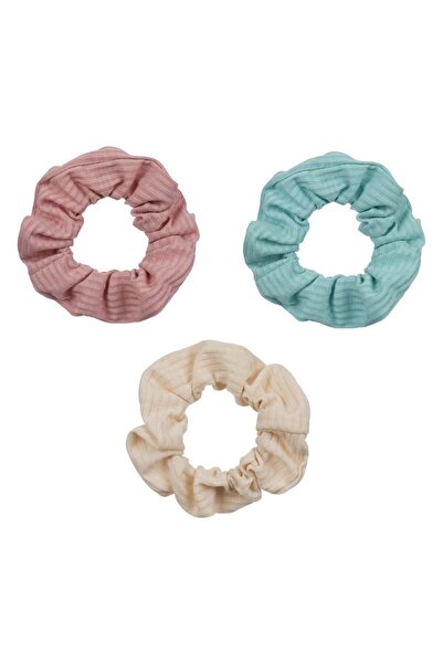 OEM Ecru Pink Green Ribbed Textile Hair Elastics for Women - 3pcs