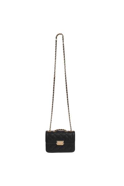 OEM Poseta Crossbody Neagra cu Model Romburi & Lant de Culoare Aurie 17x6x13cm
