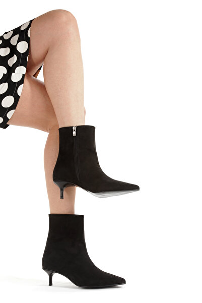 MİNNACE Μαύρα σουέτ μποτάκια με φερμουάρ, μυτερή μύτη, λεπτό τακούνι 5 εκ., Ν...