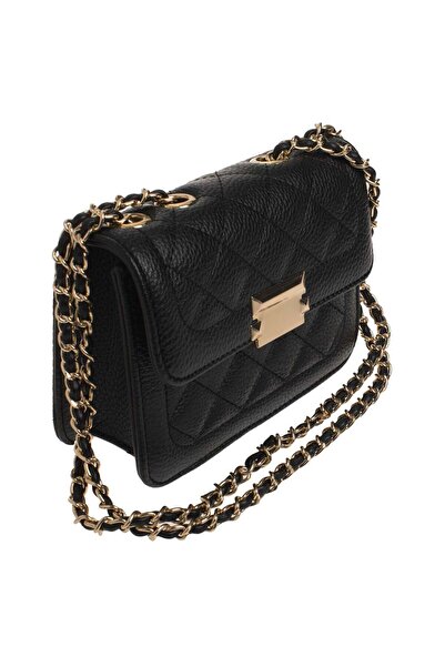 OEM Black Crossbody Bag with Diamond Pattern & Gold Chain 17x6x13cm