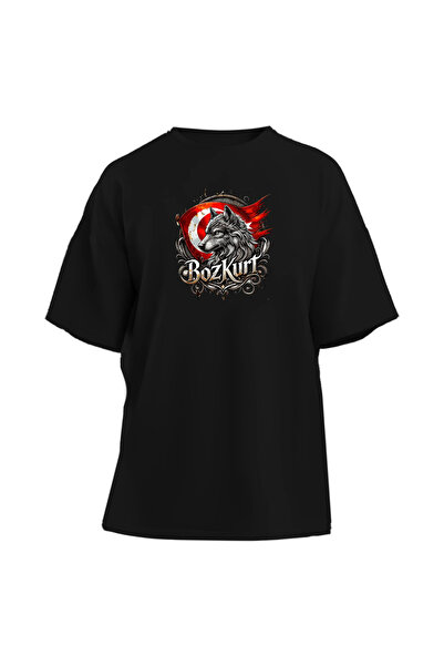 Gadali Unisex Oversize μπλουζάκι με στάμπα Bozkurt, καθημερινό κοντομάνικο μπ...