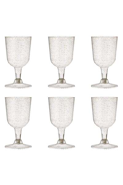 OEM Set of Reusable Plastic Stemmed Wine Glasses with Gold Glitter 180ml - 6pcs