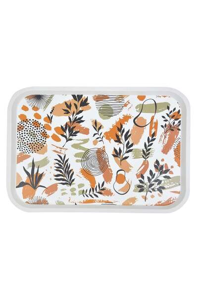 OEM White Serving Tray with Abstract Leaf Pattern 42x30cm