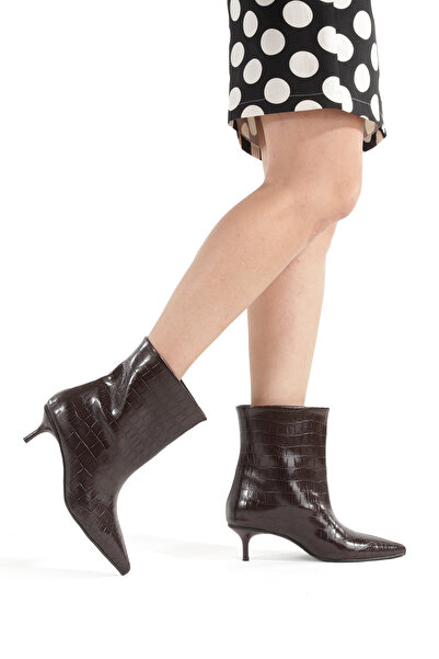 MİNNACE Καφέ μπότες Crocodile με μυτερή μύτη 5 εκ. Λεπτό τακούνι Νέα σεζόν