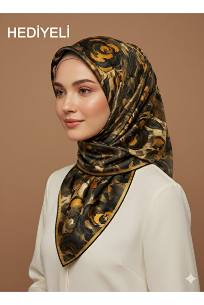 Levidor 90X90 Silk-Look Black - Yellow Crystal Scarf – Non-Slip Twill Stylish...