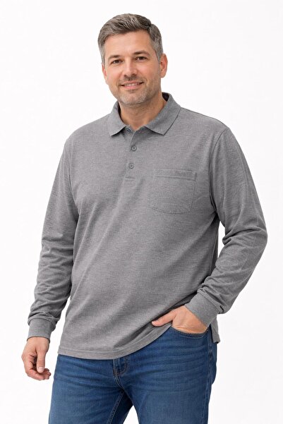 Ercan Plus Size Men's Polo Neck Long Sleeve Combed Cotton Sweatshirt - 7523