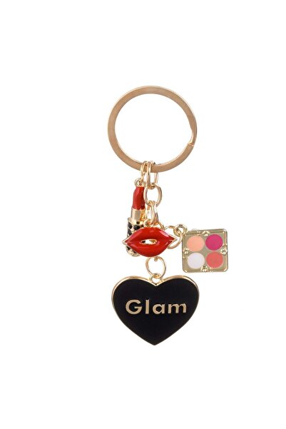OEM Gold-Colored Keychain with Black Heart "Glam" for Women 9cm