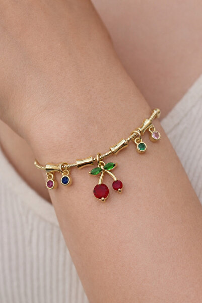 Tasarım أنثى |   سوار مطلي بالذهب مع تفاصيل حجرية مقاوم للصدأ