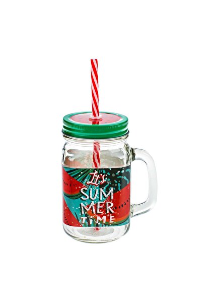 OEM "It's Summer Time" Watermelon Pattern Glass Barrel & Straw 450ml