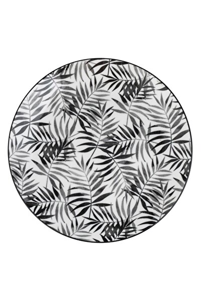OEM Porcelain Plate with Black Tropical Leaves Pattern Ø19cm