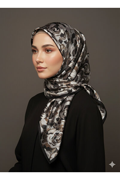 Levidor 90X90 Silk-Look Black Crystal Scarf – Non-Slip Twill Stylish Design