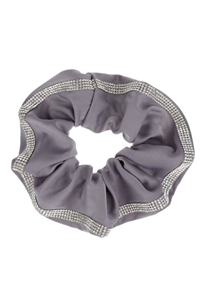 OEM Pale Grey Satin Textile Hair Elastic with Rhinestones for Women