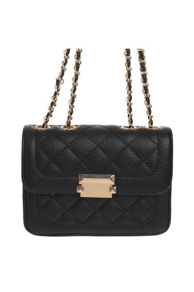 OEM Poseta Crossbody Neagra cu Model Romburi & Lant de Culoare Aurie 17x6x13cm