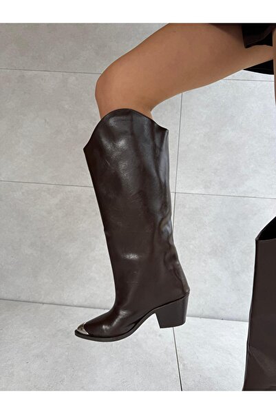 Elvinin Tarzı Dolve Bitter Brown Wrinkled Patent Leather XL Cut Metal Accesso...