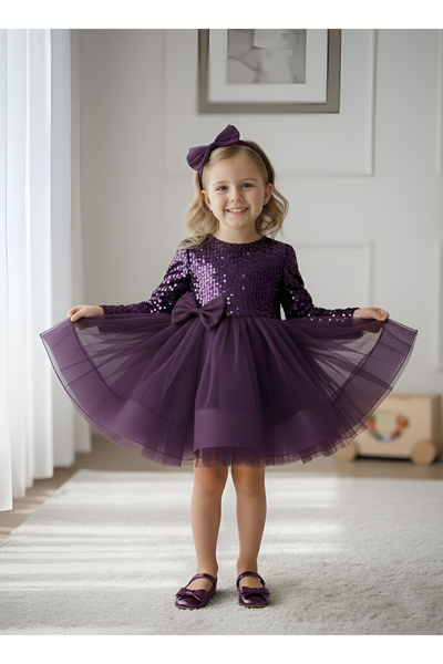 Mixie Βραδινό φόρεμα για πάρτι γενεθλίων με μακριά μανίκια παγιέτες και βελού...