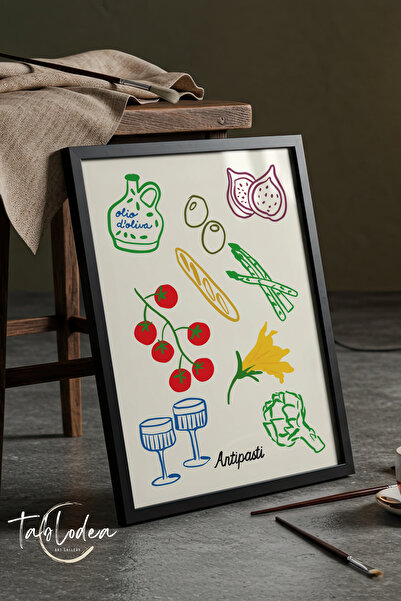 tablodea Ilustrații de antipasti italiene scrise, tablou de bucătărie înrămat...