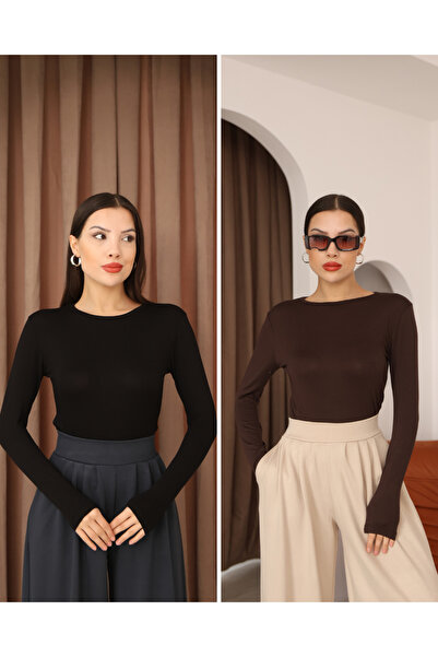 ParlaMira Women's 2-Piece Women's Long Sleeve Crew Neck Stretch Fabric Combed...