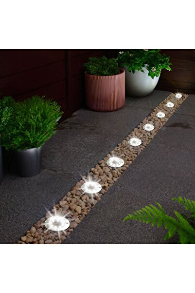 OEM Lampa Solara Argintie Rotunda cu 8 becuri LED pentru Gazon Ø11.5cm