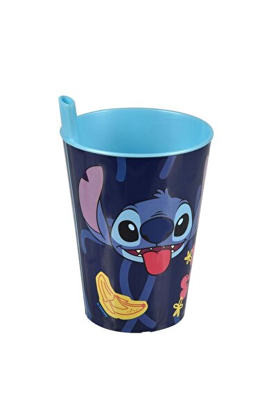 OEM Pahar cu Pai Incorporat din Plastic Bleu Turcoaz Stitch 260ml