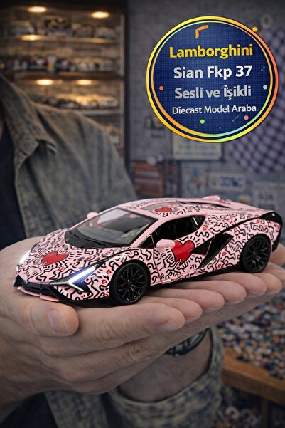 TOYFEST Keith Haring Serisi Pembe Lamborghini Sian FKP 37 Sesli Işıklı Açılır...