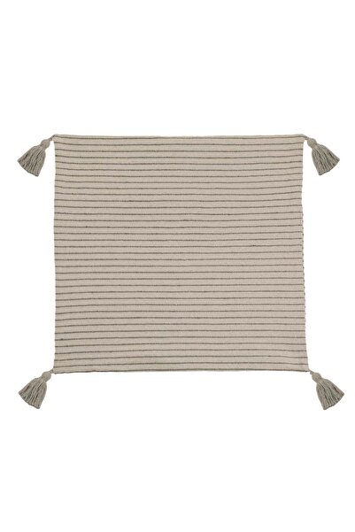 OEM Beige Decorative Pillowcase with Thin Stripe & Tassels 45x45cm