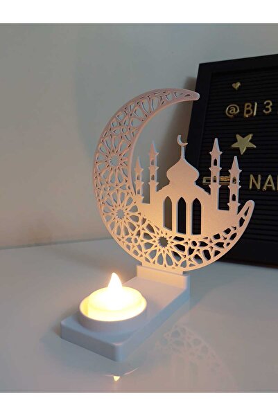 NadarStudio Ramazan Dekoratif Mumluk / İslami Ay Yıldız Cami Desenli LED Şamd...