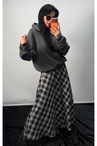 DMK Store Timeless Elegance: Plaid Pattern Premium Slim Fit Maxi Skirt