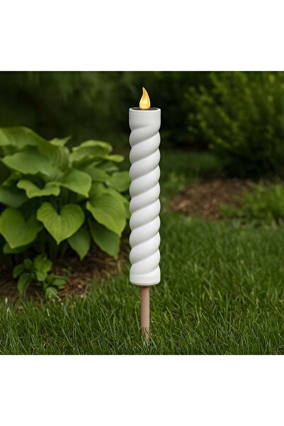 OEM Solar Stick Lamp with Candle Pattern & LED Ecru Brown 31cm