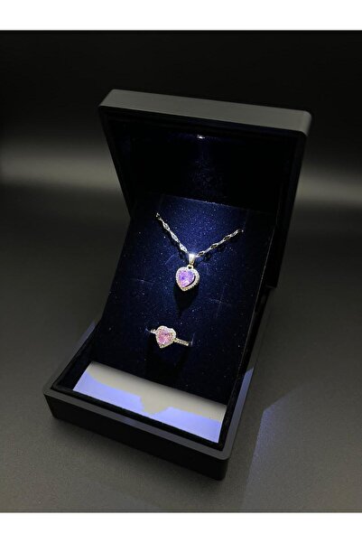 Sepetten Eve Işıklı Kutuda Gold Kalpli Kolye ve Kalpli Ciddi İlişki Yüzüğü 14...