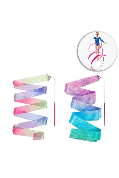 OEM Gymnastics Ribbons Set Rainbow & Metallic Purple 2mx4.5cm - 2pcs