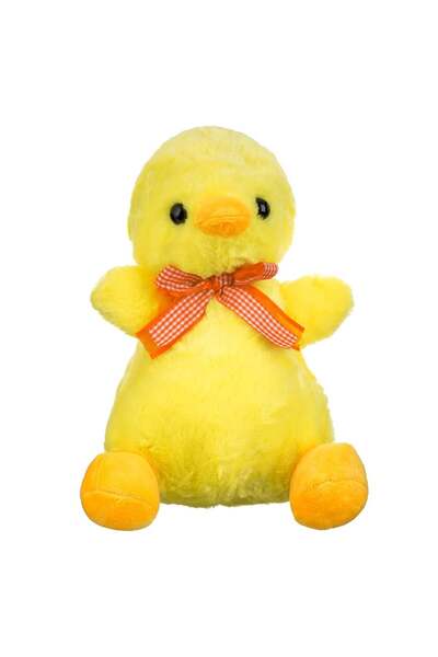 OEM Puisor de Plus Asezat Galben cu Fundita Portocalie in Carouri 30cm