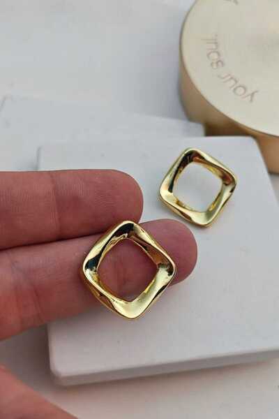 KYOLA DESİGN Wavy Square Gold Women's Earrings