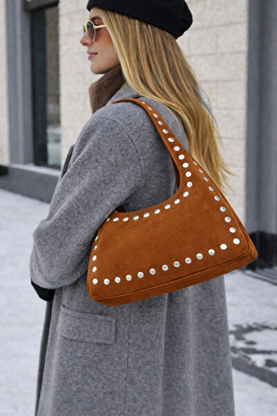 mèche atelier since 2024 Studded Women's Suede Handbag Brown