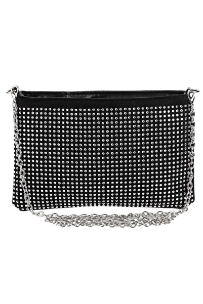 OEM Black Purse with Strass & Silver Chain for Women 22x15cm