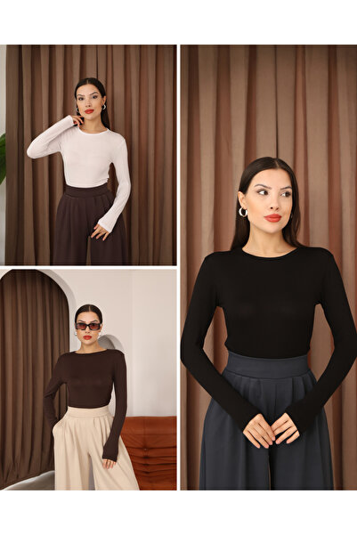 ParlaMira Women's 3-Piece Women's Long Sleeve Crew Neck Stretch Fabric Combed...