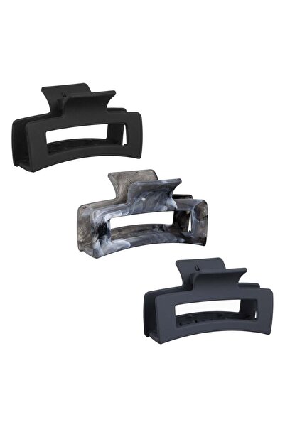 OEM Set of Black Grey Marble Anthracite Matte Hair Clips for Women 8cm - 3pcs
