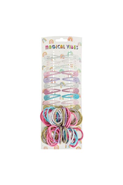 OEM Hair Accessories Set with 20 Clips and 40 Elastics in Pale Colors for Chi...