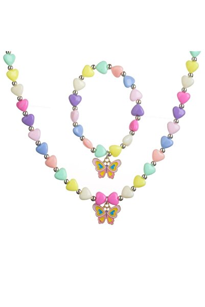 OEM Necklace & Bracelet Set with Colorful Hearts & Butterfly Pendant for Chil...